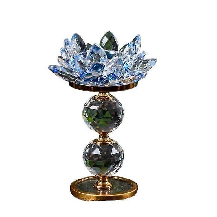 Crystal Lotus Candle Holder with  Foot Design for Home Décor and Meditation  Blue