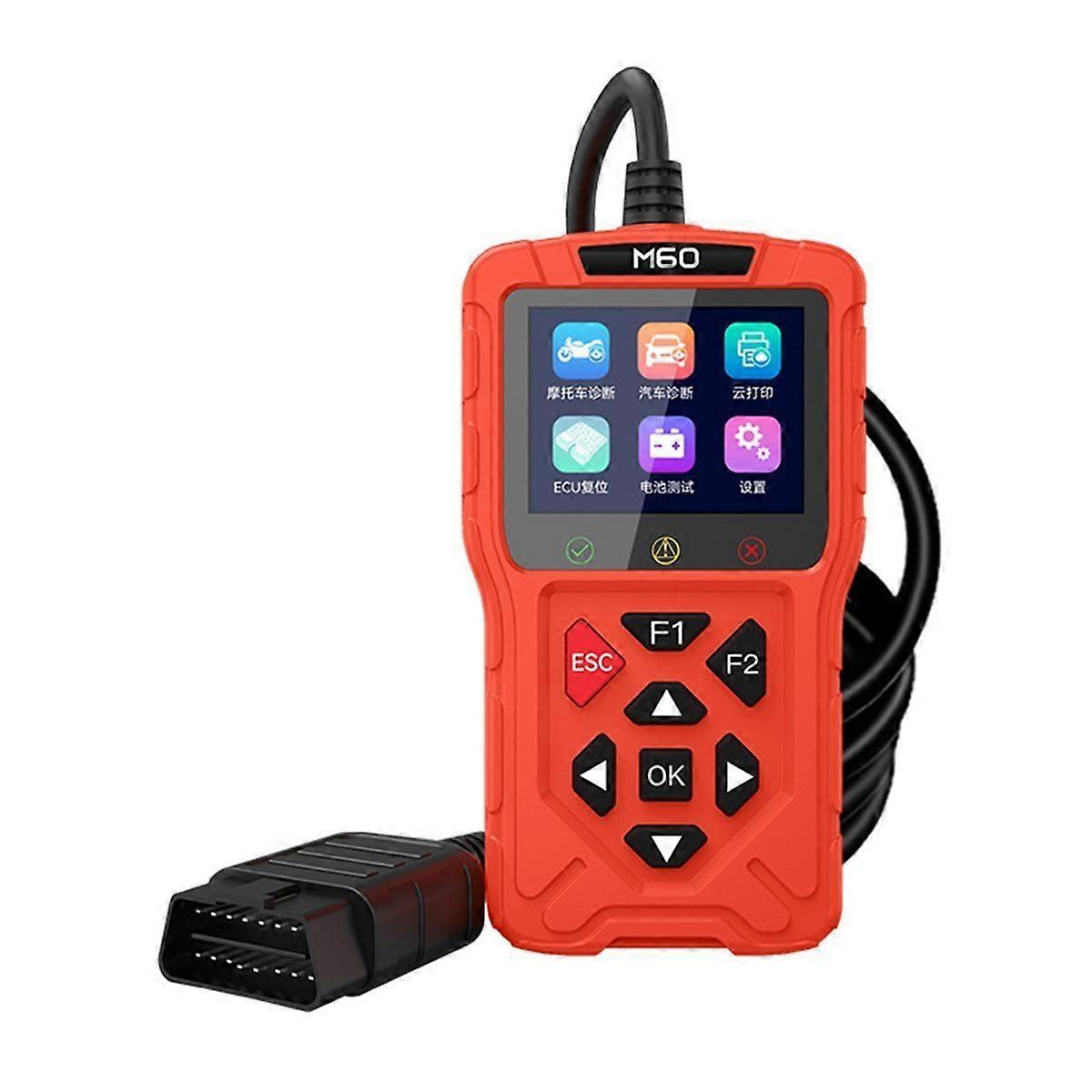 M60 OBD2 Scanner for Motorcycle and Vehicle Fault Code Read Free ECU Reset Automotive Lookup Car Diagnostic Tool