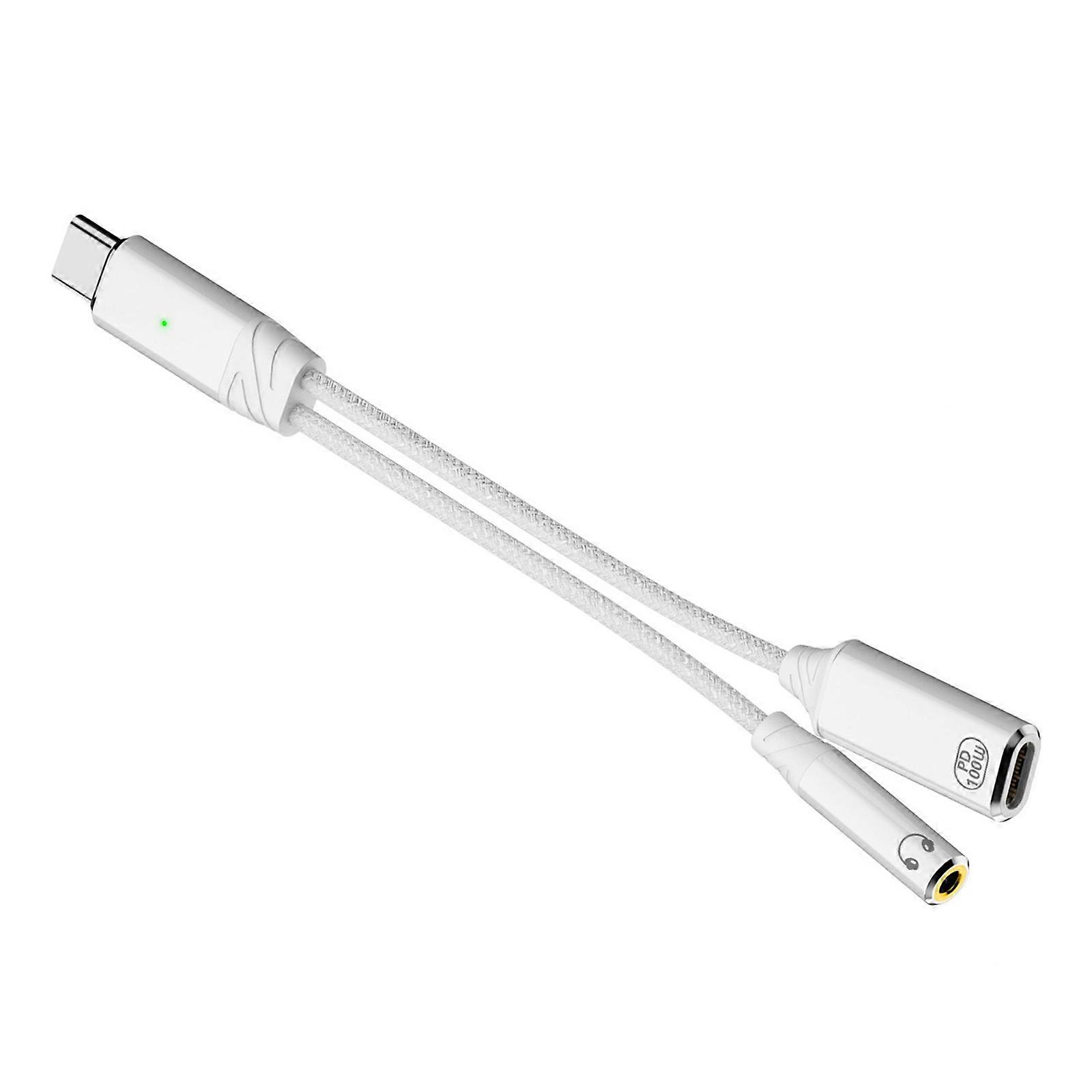 Double Function PD100W Charging Adapter Cord 3.5mm Sound Cable for Type C Devices Enjoy Music While Charging  White