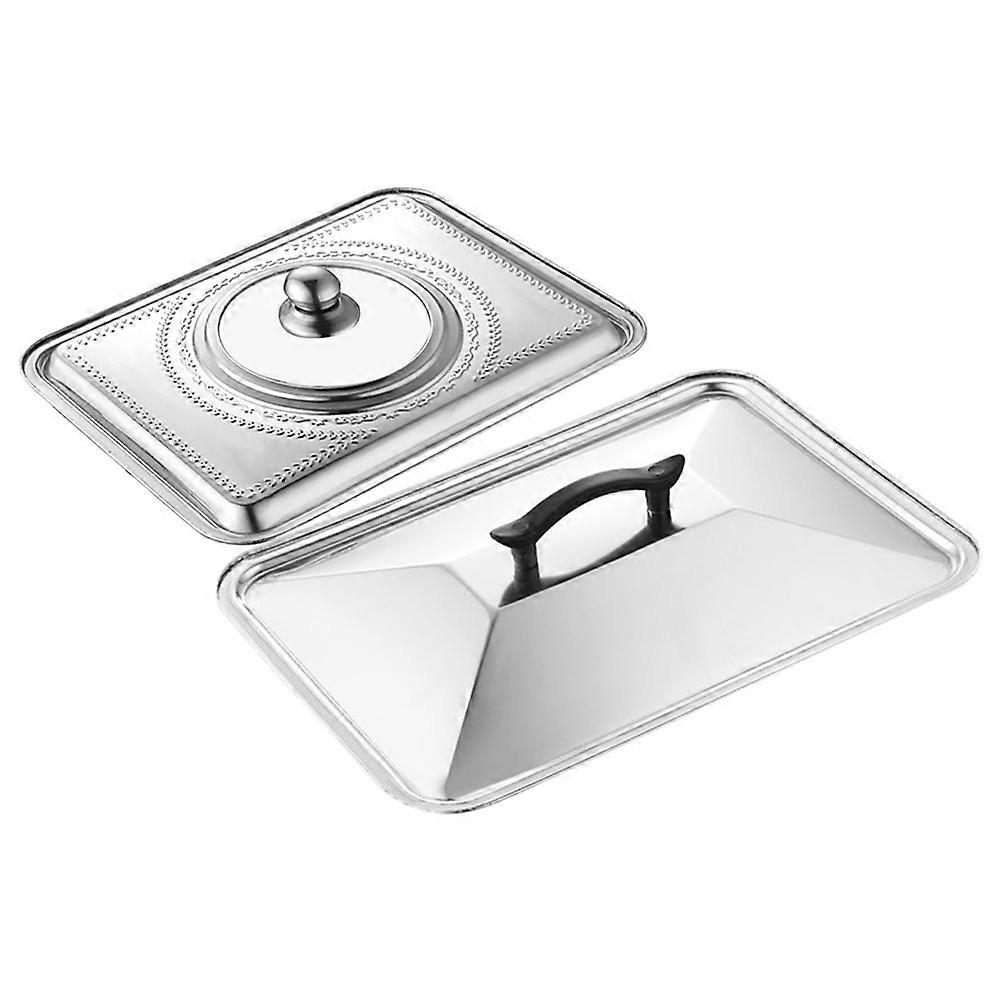 Stainless Steel Rectangular Pot Cover for Kitchen Use Silver Visible Lid 2 Pcs