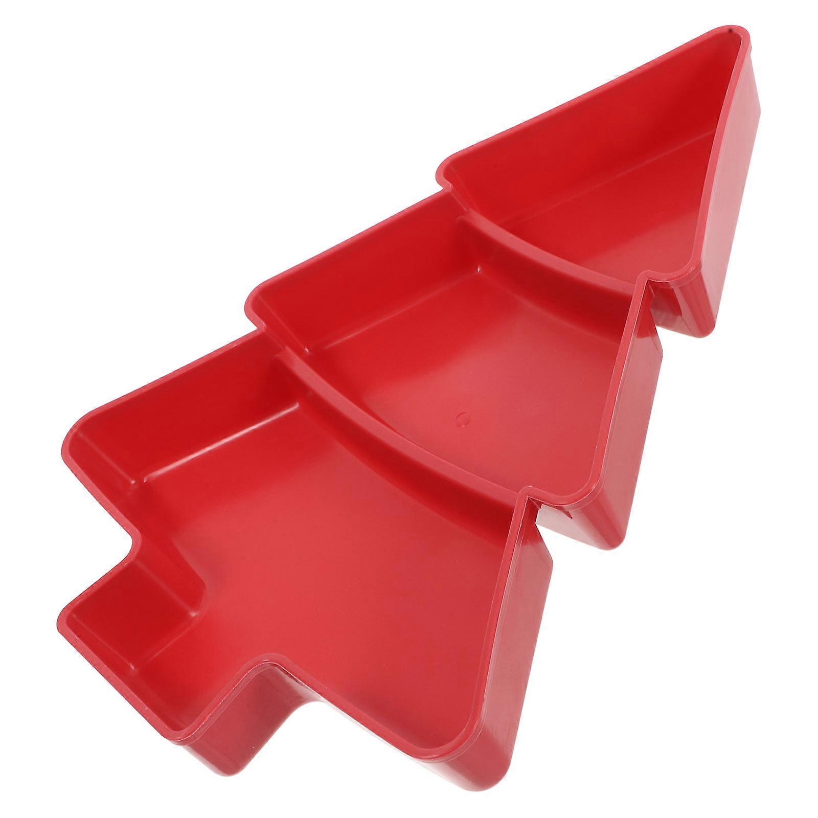 Red Plastic Christmas Tree Serving Dish with 3 Compartments for Snacks