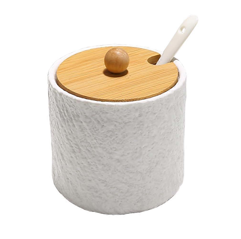 White Ceramic Spice Jar and Sugar Bowl with Lid and Spoon, FlavorPreserving Condiment Pot