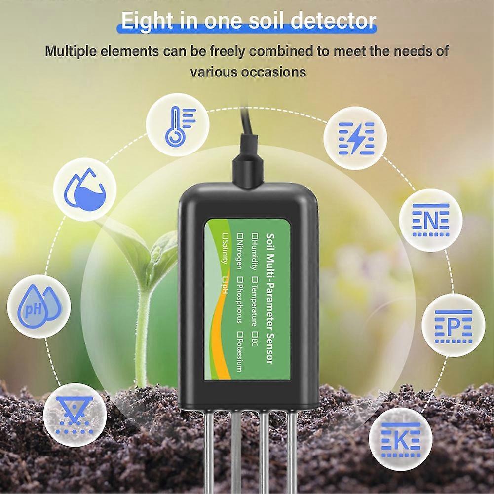 8in One Soil Sensor Agriculture PH EC Moisture NPK Tester RS485 Smart Soil Meter for Precision Farming Salinity Tester