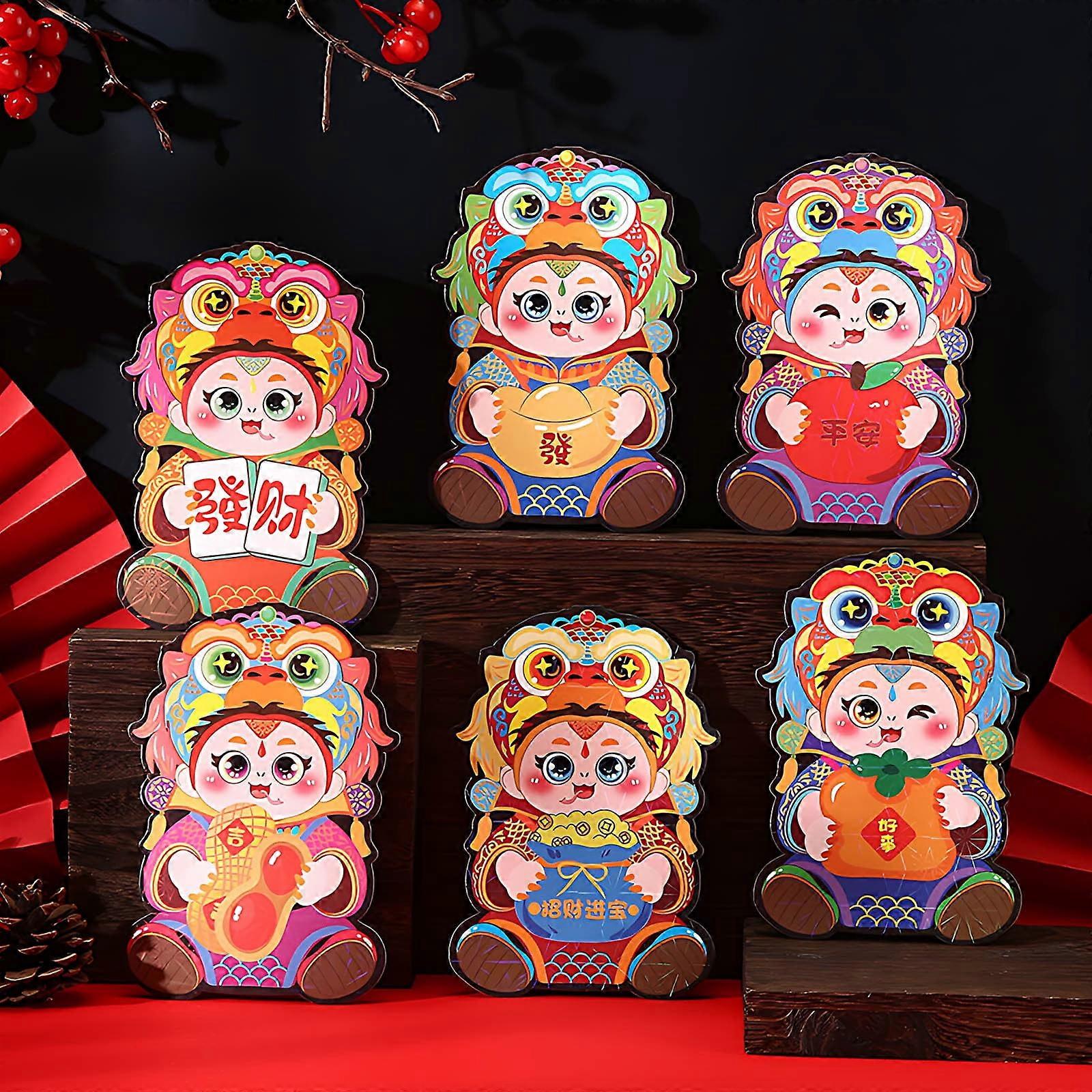 YMARPT 6PCS Chinese New Year Red Envelopes 2025, compatible with New Year of Snake theme, Cute Cartoon Design Red Pocket Envelopes