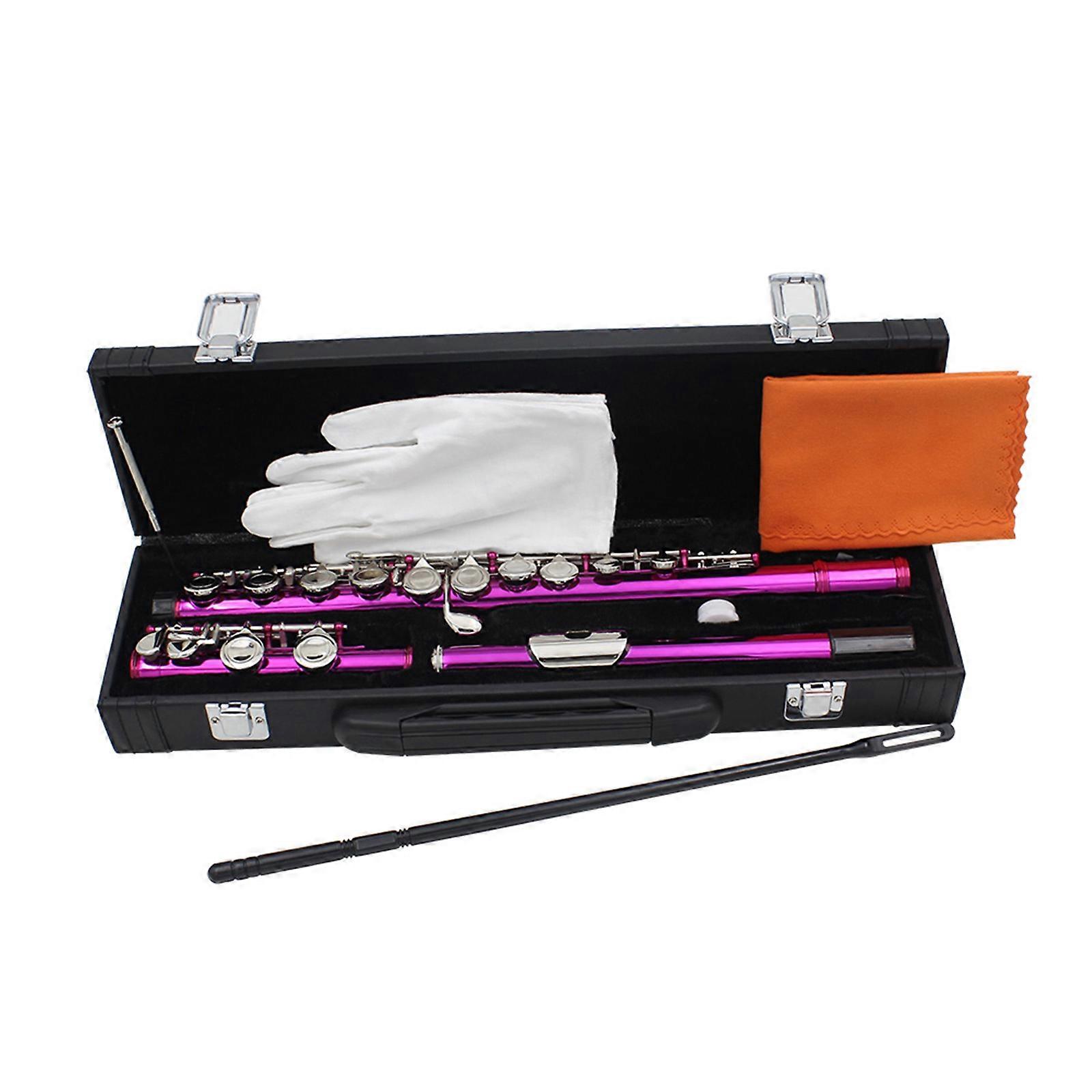 Professional 16 Hole Flute with E Key C Tone Closed Hole Flute With Bag Cleaning Cloth Stick for Beginners Student Multicolor