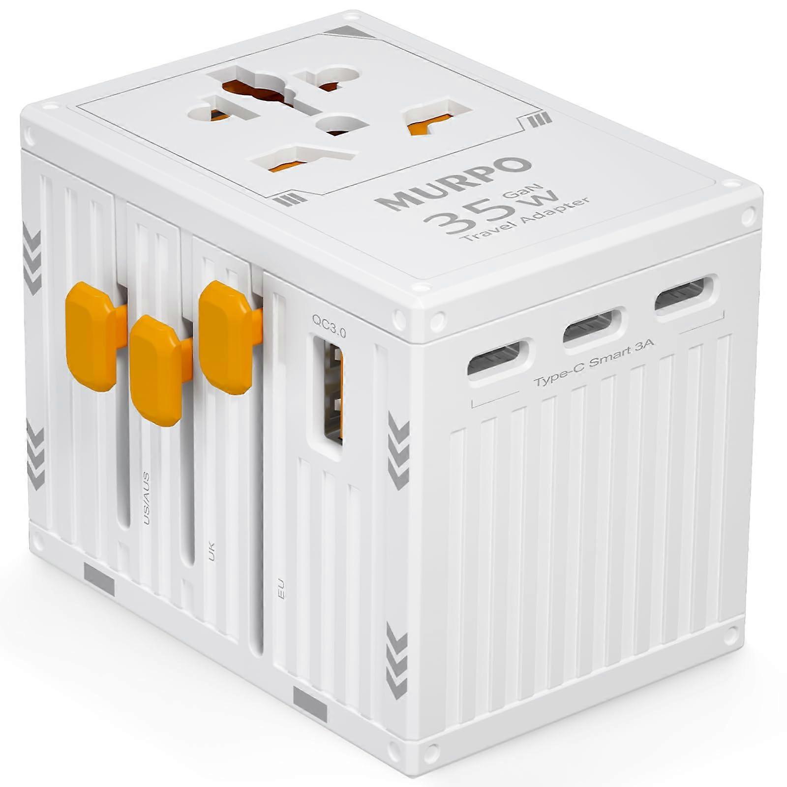 Travel Adapter 35W Fast Charger with 3 USBC and 1 USBA, Worldwide Plug Compatibility, White