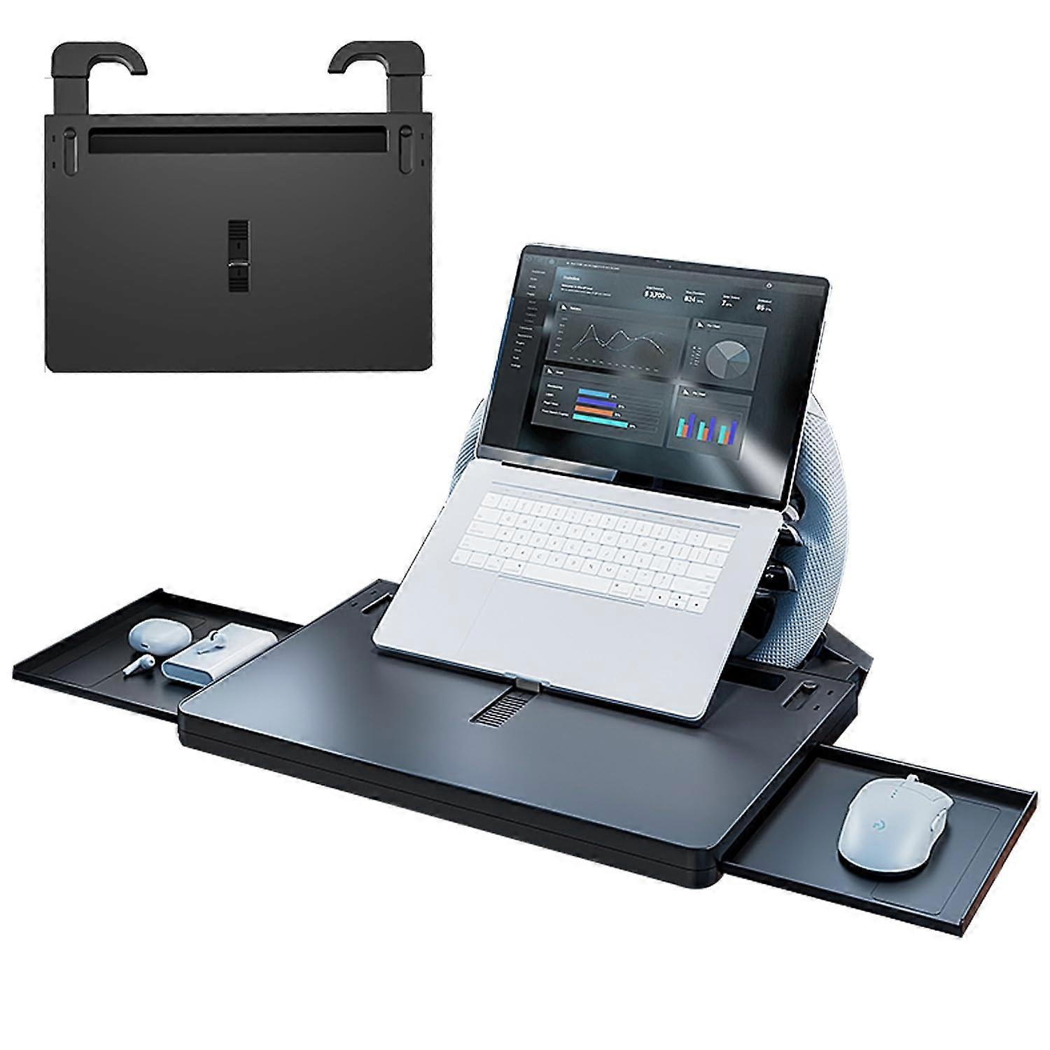 Car Steering Wheel Desk with Adjustable Laptop Height, Foldable Tabletop and Dual Storage Drawers