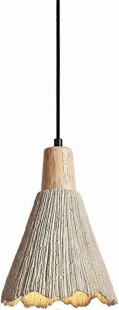 Pendant Light Small Cement Cone Shade with Wood Accent, Adjustable Height Rustic Modern Lighting