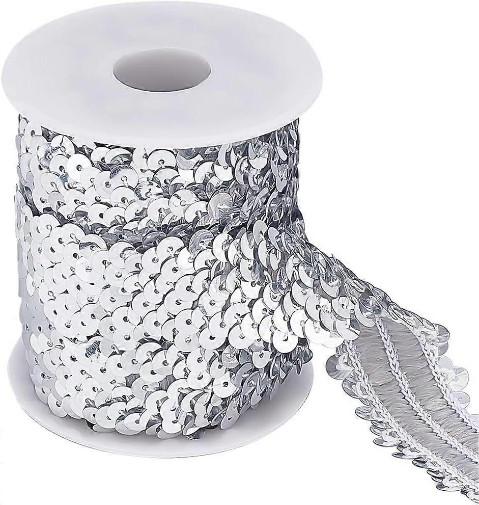 5.5 Yards Silver Elastic Sequin Ribbon Trim Flat Glitter Sequin Trim 25mm Width Elastic Sequins Trim for Dress Embellish Headband