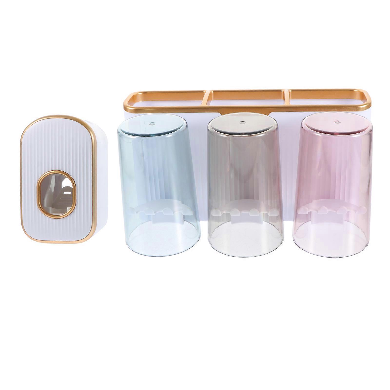 Wall-Mounted Toiletries Rack Toothbrush Holder for Storage 2Sets White ABS Ps