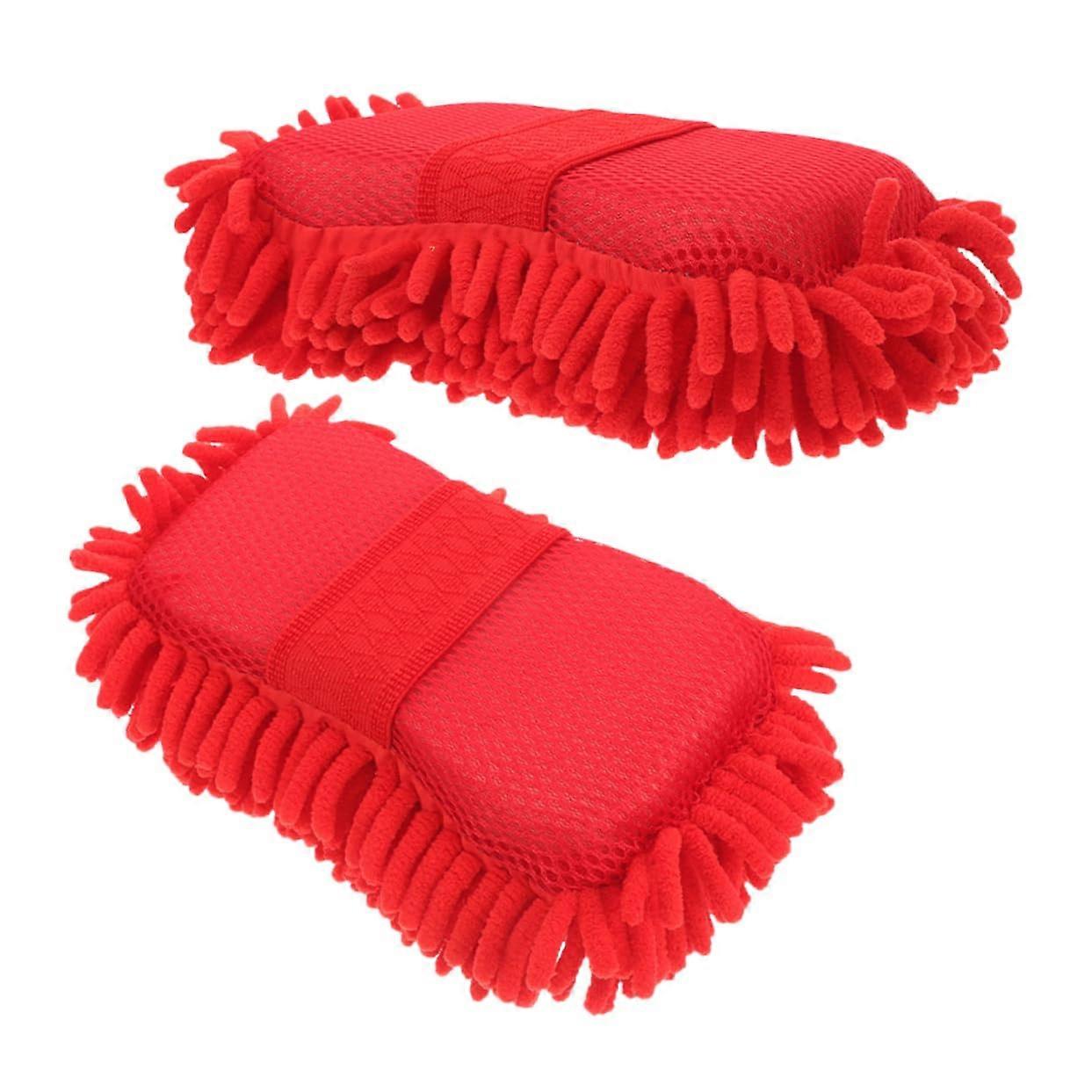 2pcs Microfiber Car Wash Mitts Chenille Gloves Scratch Resistant  Absorption for Auto Detailing Red 80g