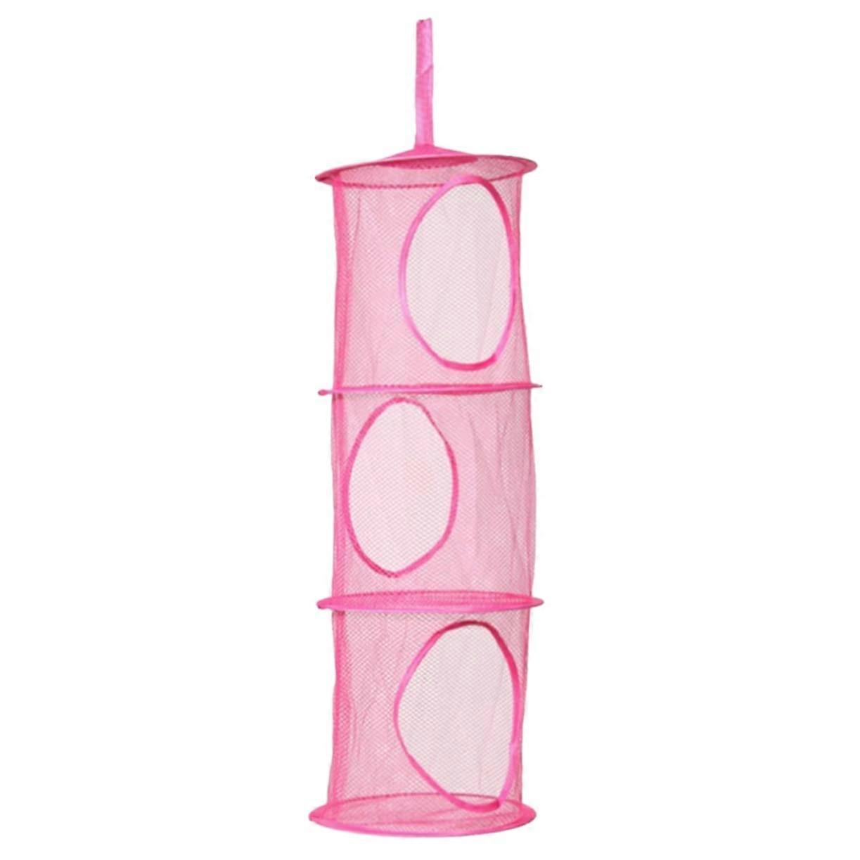 3Tier Hanging Mesh Storage Organizer Bag Foldable MultiLayer Solution for Toys Clothes Pink