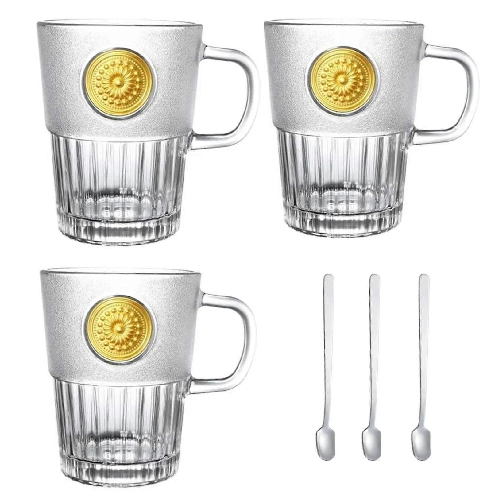 Large Glass Coffee Mug 440ml with Handle for Hot and Cold Drinks, Dishwasher Safe Cup Set of 3