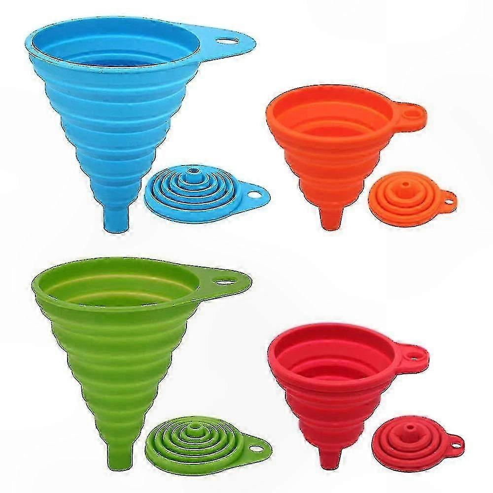 Foldable Silicone Funnel Set, 4-Pack Multipurpose Collapsible Funnels for Home and Kitchen Use