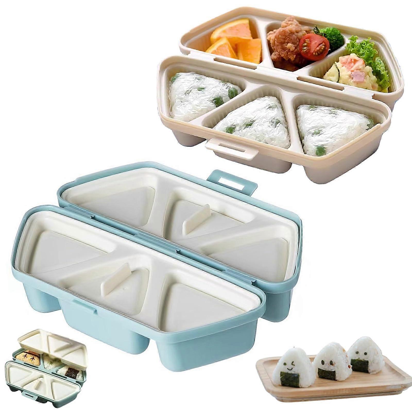 6 in 1 Triangle Onigiri Mold Rice Ball Maker Non Stick Sushi Musubi Press Blue and Beige
