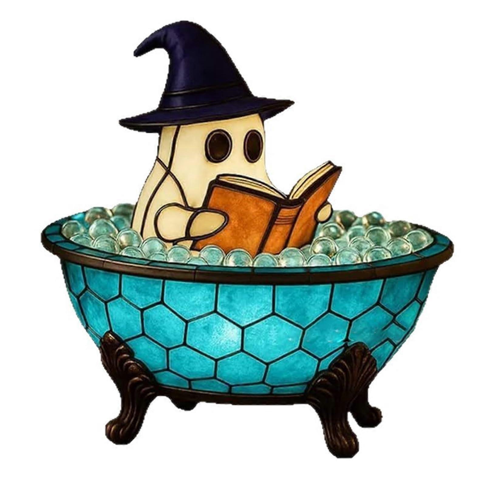 Halloween LED Ghost Light with Floating Bubble Effect and MoodChanging Resin Night Lamp Decor