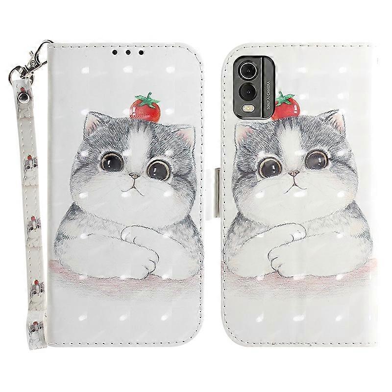 For Nokia C32 Pattern Design Folio Cover PU Leather Stand Wallet Phone Case with Strap