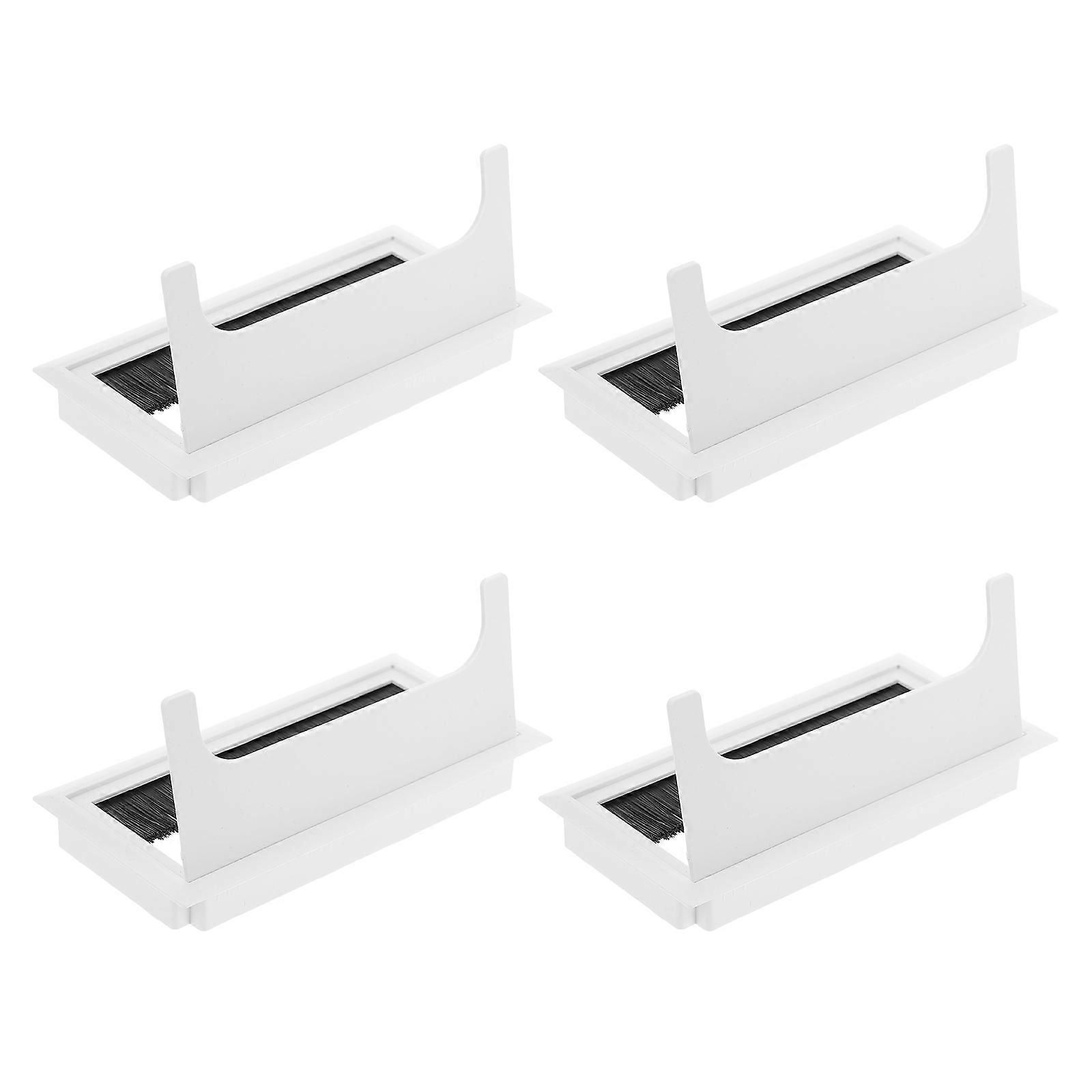 Desk Wire Hole Cover Cable Management with Brush 4Pcs White ABS Material