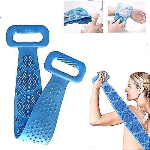 Silicone Back Scrubber with Long Handle DualSided Texture Exfoliating Bath Towel for Shower