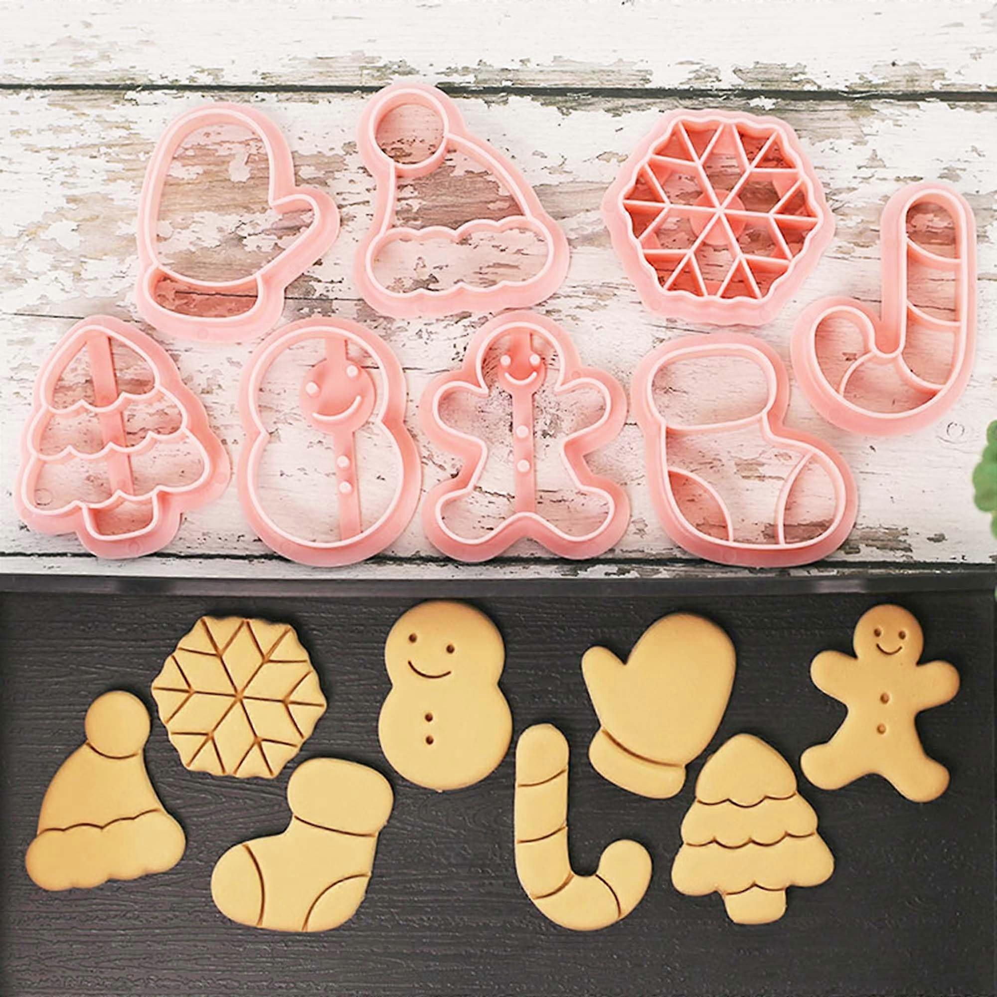 8 Piece Mini Christmas Cookie Cutter Set with 3D Raised Patterns