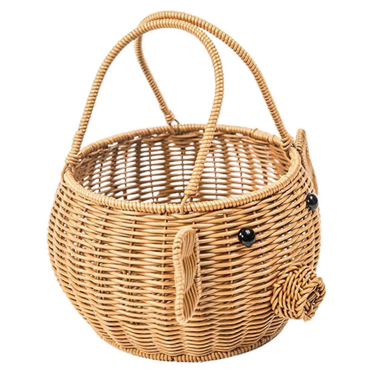 Woven Storage Basket Handmade Rattan Fruit and Vegetable Bin for Decorative Kitchen Countertop