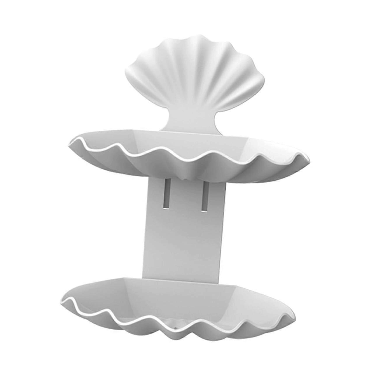 Wall Mounted Soap Dish Double Layer Shell Shape Self Adhesive Bathroom Kitchen Storage Rack Pearl White