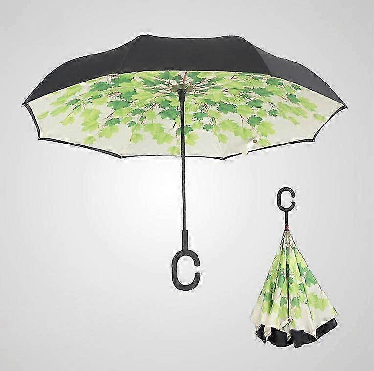 C-Handle Parasol Folding Rain Windproof Umbrella Double Layers Inverted Reverse