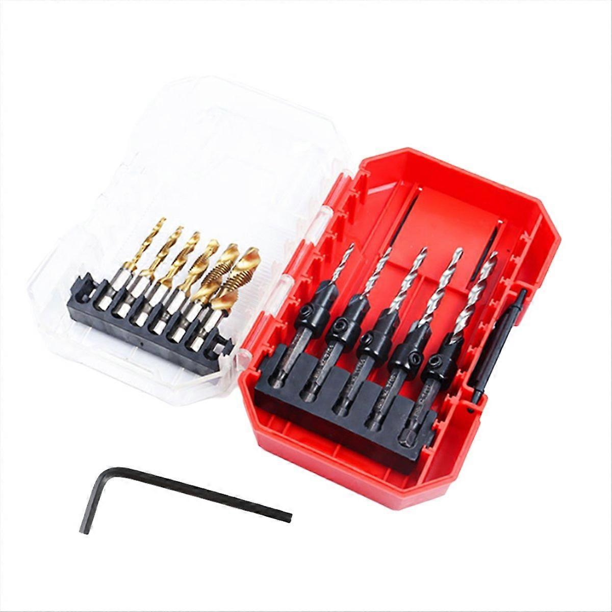 Tapping drill bit countersink woodworking drill tap 12-piece set