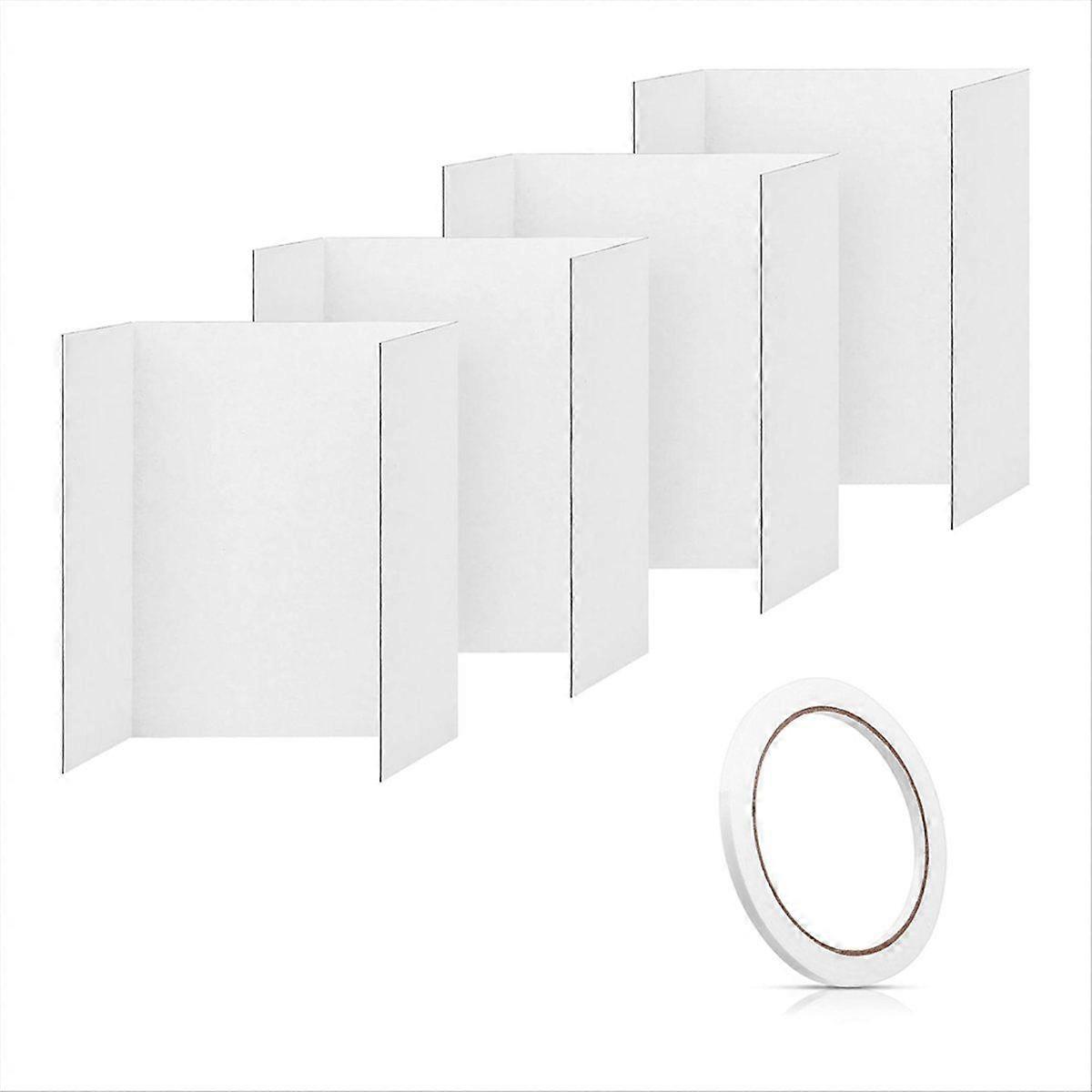 4 PCes Trifold Poster Board, 21.5x14 polegadas Poster Board branco pequeno vem com acessórios pegajosos, apresentação ondulada