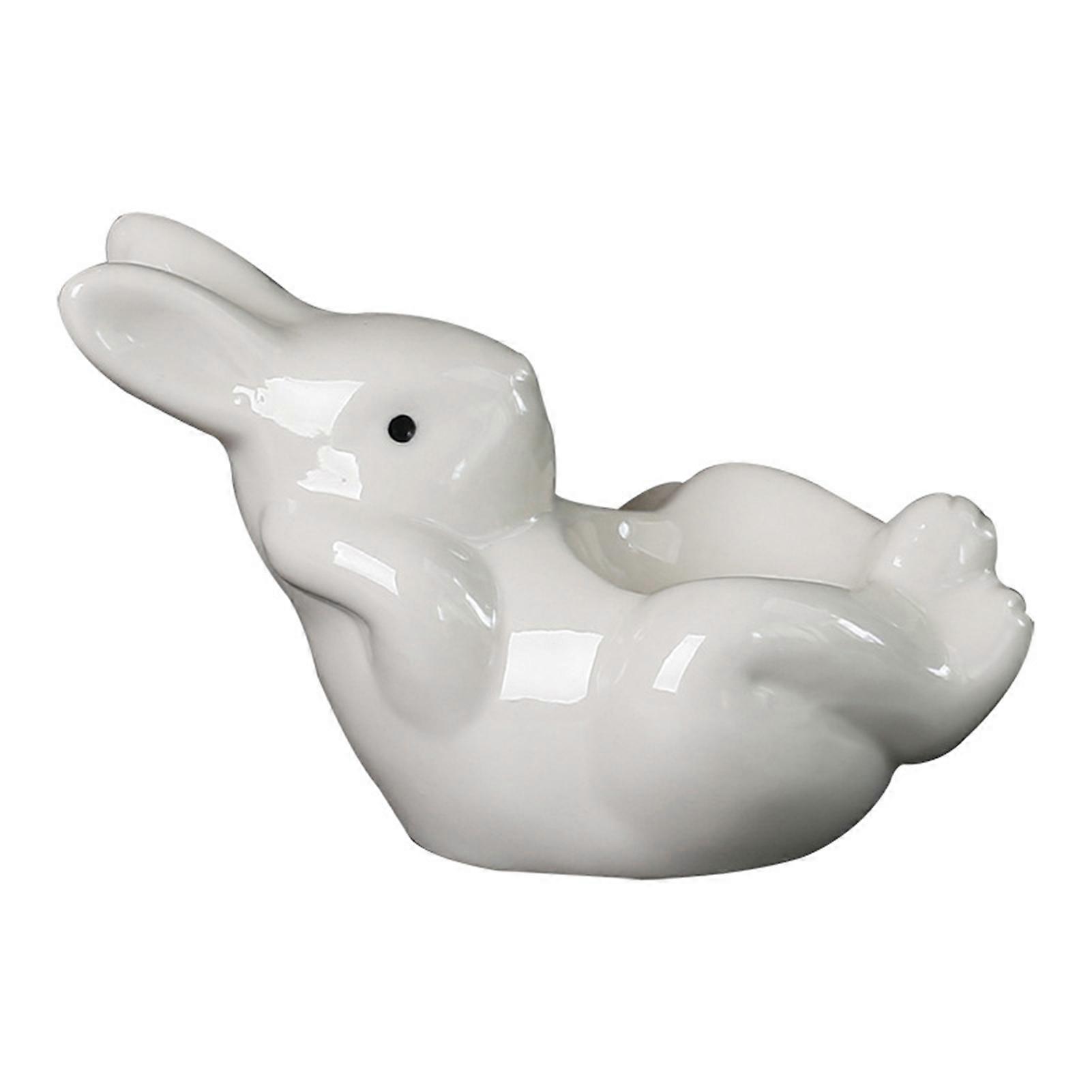 Lying Bunny Egg Cup Ceramic Rabbit Egg Holder Easter Decoration Egg Stand for Soft-Boiled Egg Dining