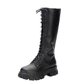 Flauschige Stiefel für Damen, einfarbig, mit hohem Absatz, lässig, warm, kniehoch, US-Größe: 6 (37)