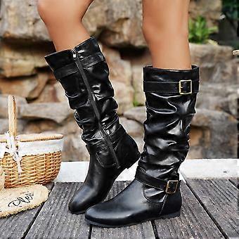 Flache Damen-Winterstiefel bis zum Knie – Modische, lässige, vielseitige und trendige Kniestiefel mit bequemer, warmer Passform für den Alltag