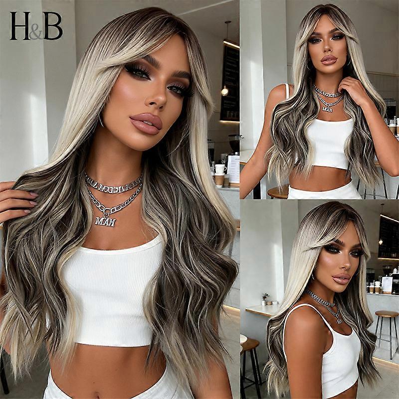 Long Brown Gradient Wig with 8-Character Bangs, 65 cm