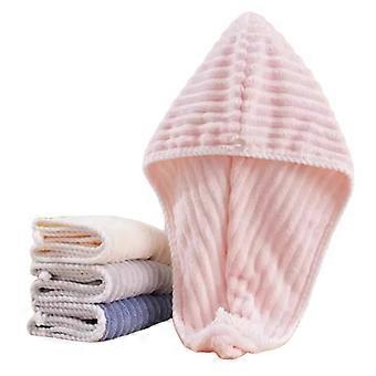 Touca de secagem de cabelo em coral fleece para adultos, secagem rápida, superabsorvente, para banho e chuveiro, rosa.