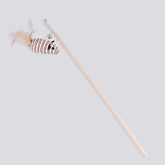 Cat teaser wand, rabbit fur cat toy, approximately 40cm long, [paper rope mouse design]. Only 1 piece available, will be shipped randomly.