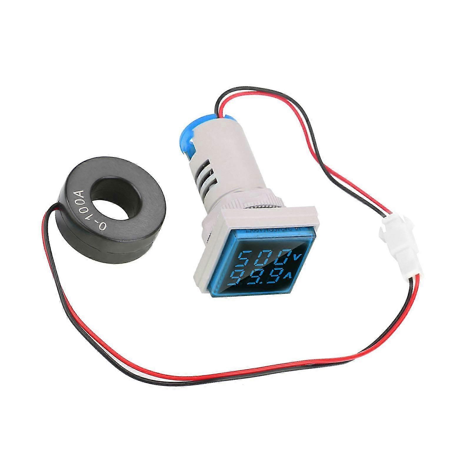 LED Digital AC Voltage Current Meter 22mm 0-100A Blue Display