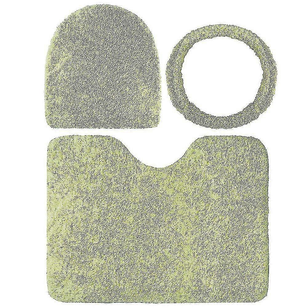 3-pcs Set Solid Color Polyester Toilet Mat