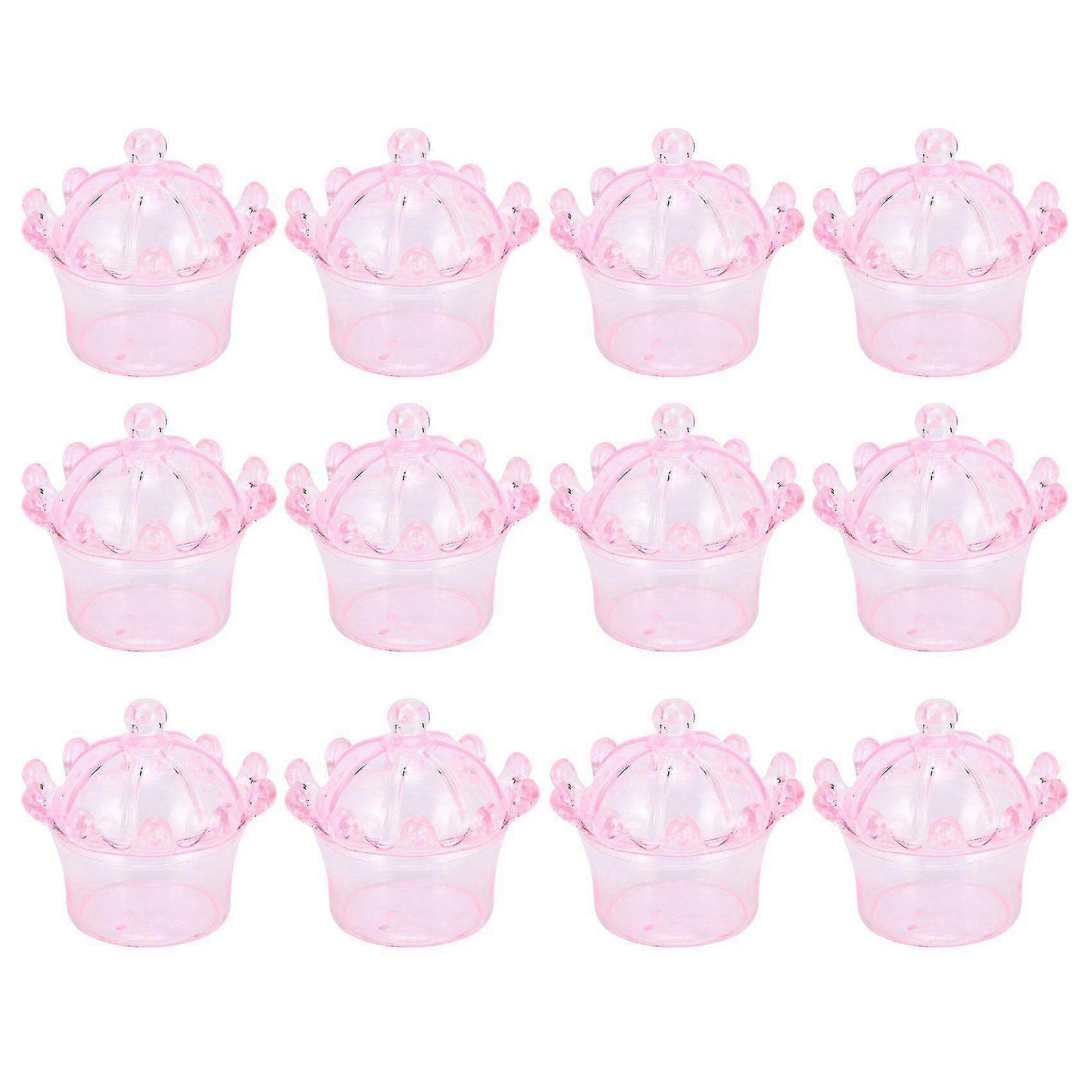 12 Pcs Candy Boxes Plastic Mini Dome With Crown Design Pink