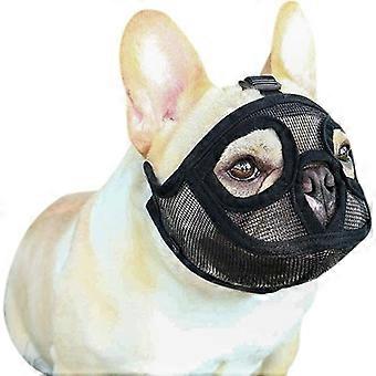 Dww-Short Mouth Dog Cat Eye Mask (Black L), Adjustable Mesh Bulldog Bite Training Dog Mouth Mask Cover, English and French Bulldog Peking Shih Tzu Mou