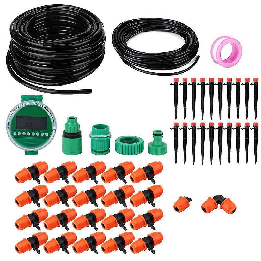 20m Garden Irrigation Kit with Automatic Water Timer Controller and Drip