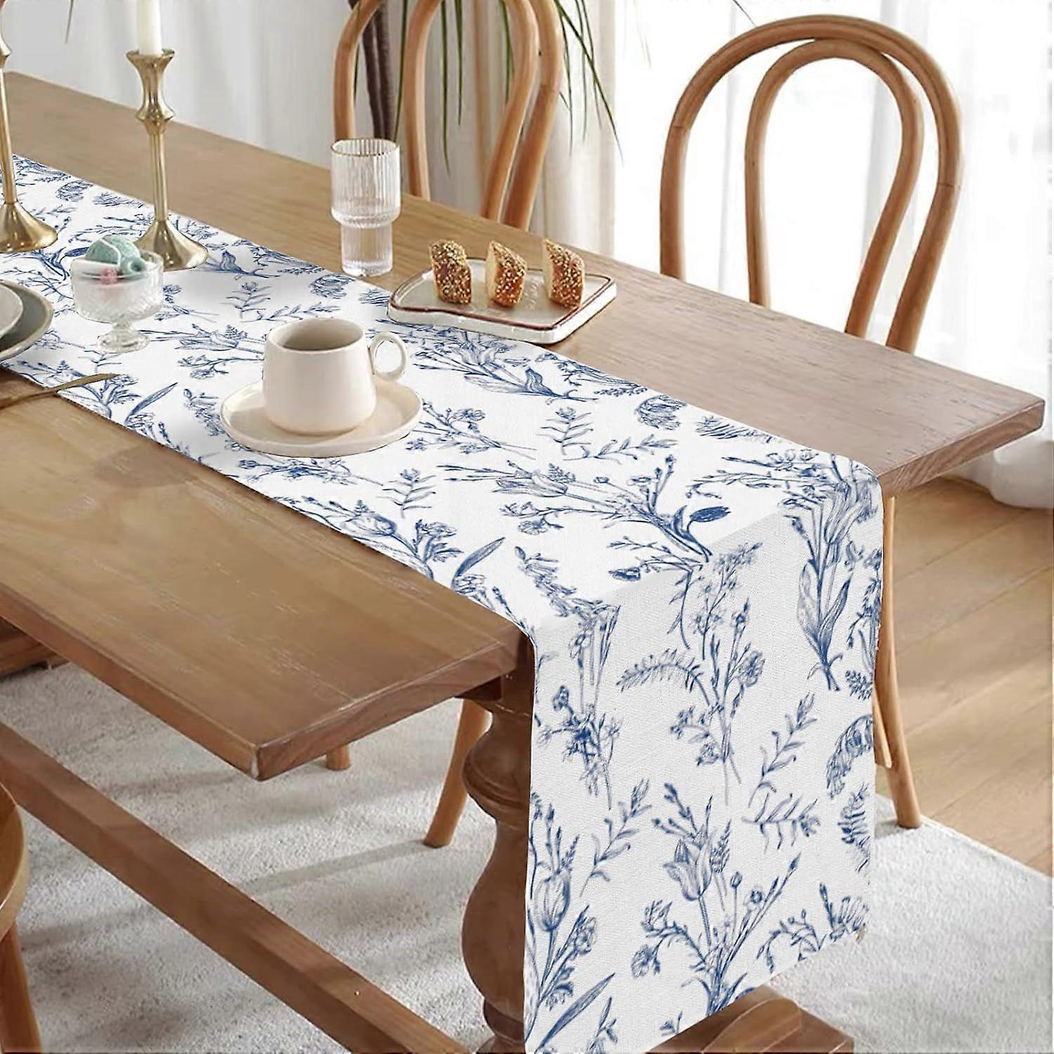 Spring Floral Rustic Table Runner Navy Blue Wildflower Leaf Table Runners Spring