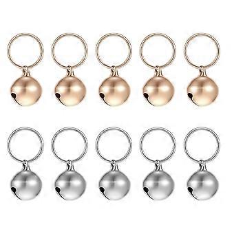 Gold and Silver Hanging Bells Set for Pet Collar, 10 Piece Metal Collar Replacement Charm Accessory with Round Hanger Ringing Sound Multicolor