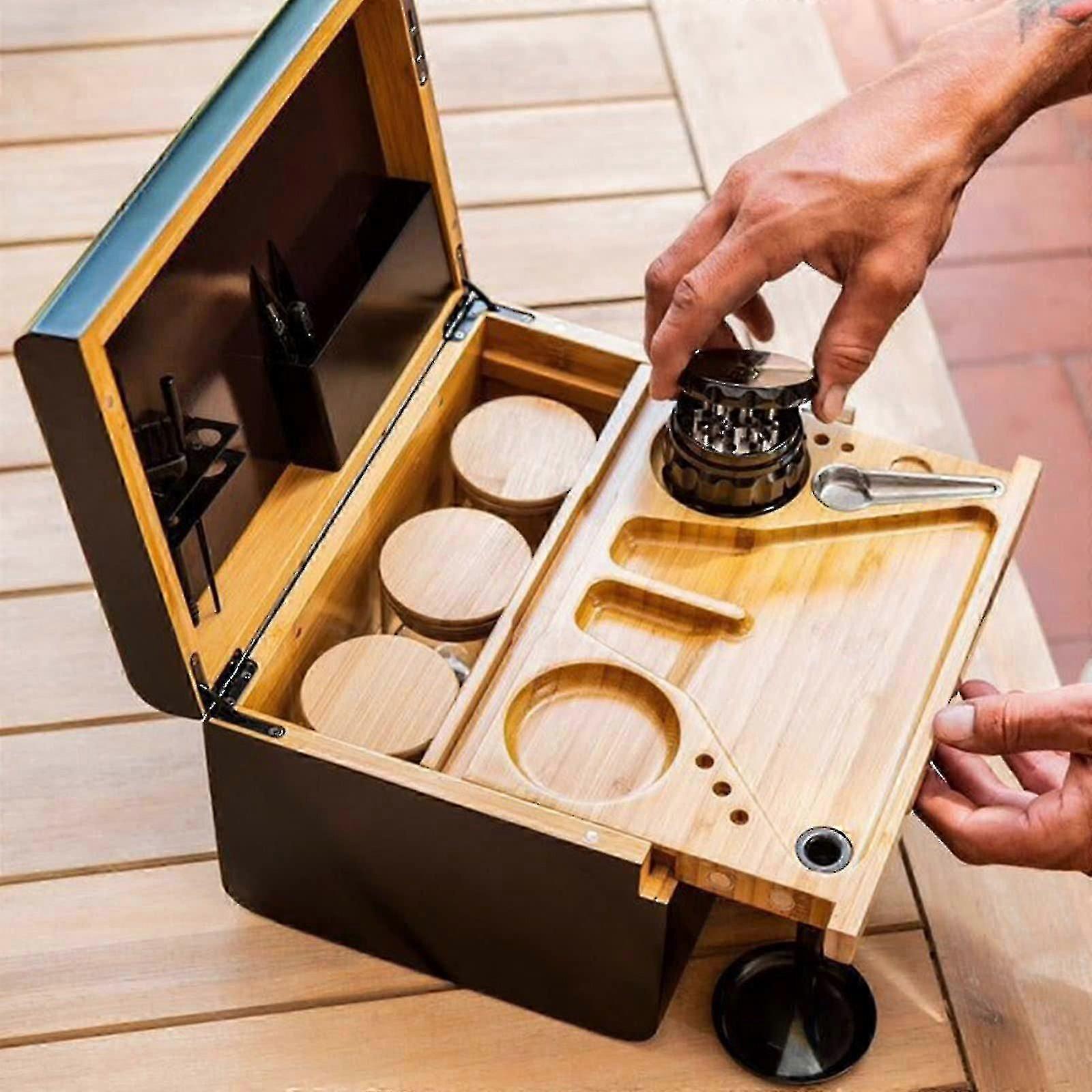 Storage Box Bamboo Storage Bins with Removable Tray Removable Divider Lock