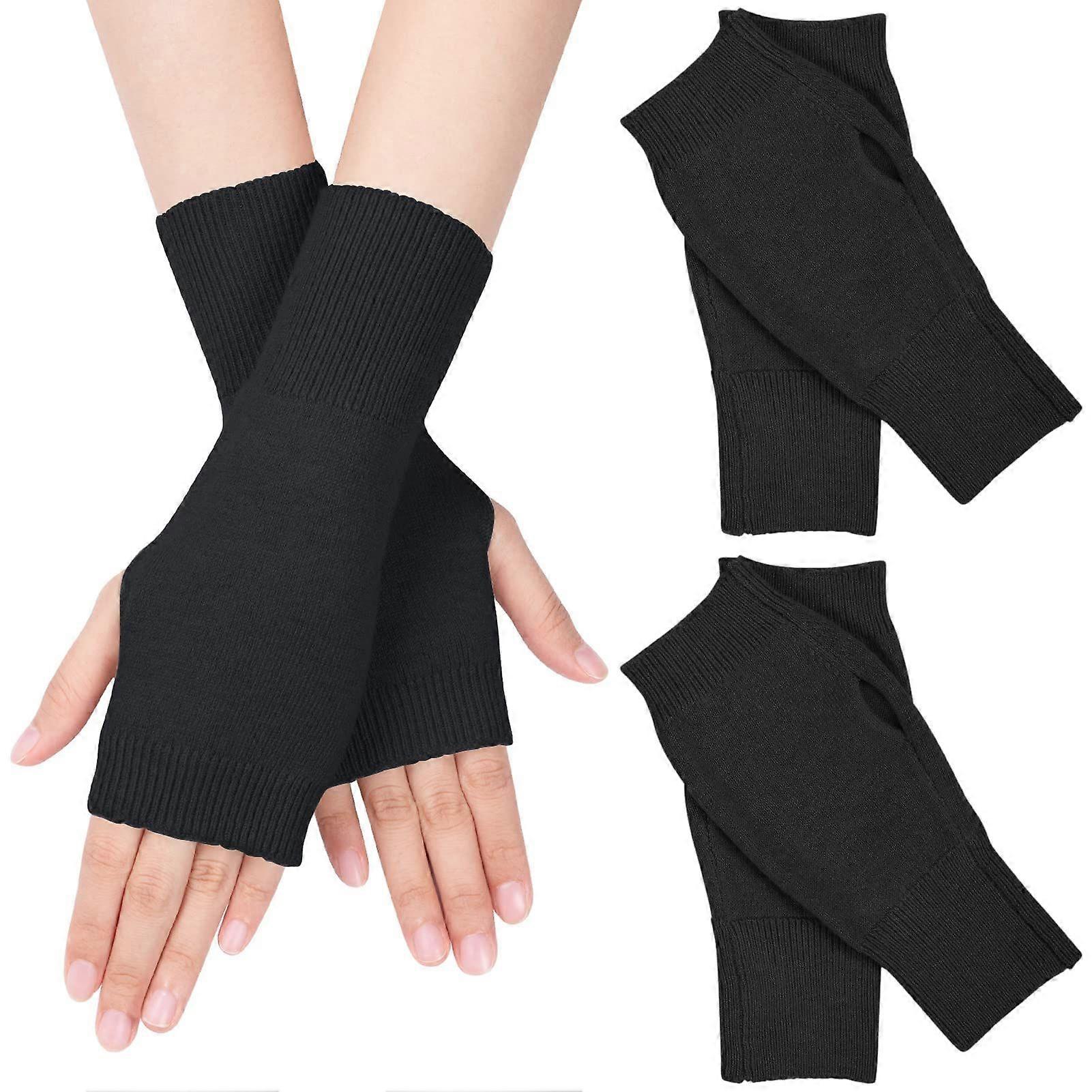 Warm Knit Fingerless Gloves Long Cuff
