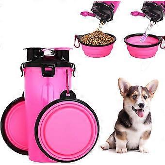 Dog Water Bottle 2 In 1 Portable Leak Proof Dog Water Bottle with 2 Collapsible Dog Bowls Pink