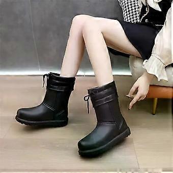 Botas de inverno femininas, botas de neve impermeáveis ​​com forro de pele, salto plataforma grosso e faixa elástica.