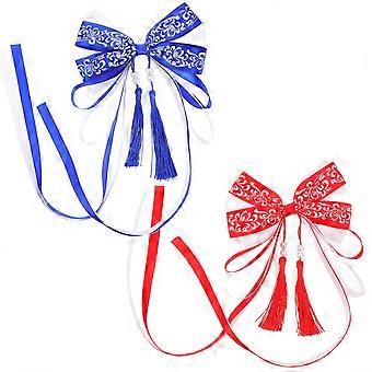 Chinese Style Hairpin Bowknot Long Ribbon for Decoration 2Pcs