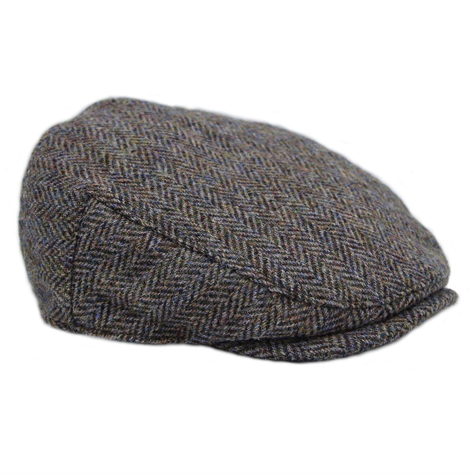 Highland Harris Tweed Flat Cap ZH014 Slate Herringbone