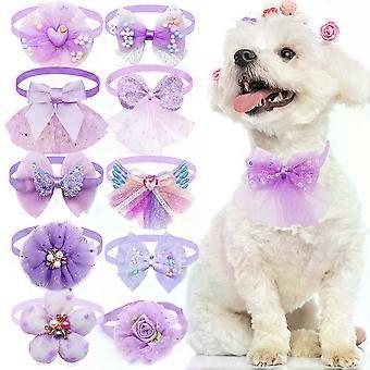10pcs Pet Dog Bow Collar Adjustable Dog Cat Bows Collar Lace Bling Necktie for Small Dog Accessories Puppy Grooming Supplier