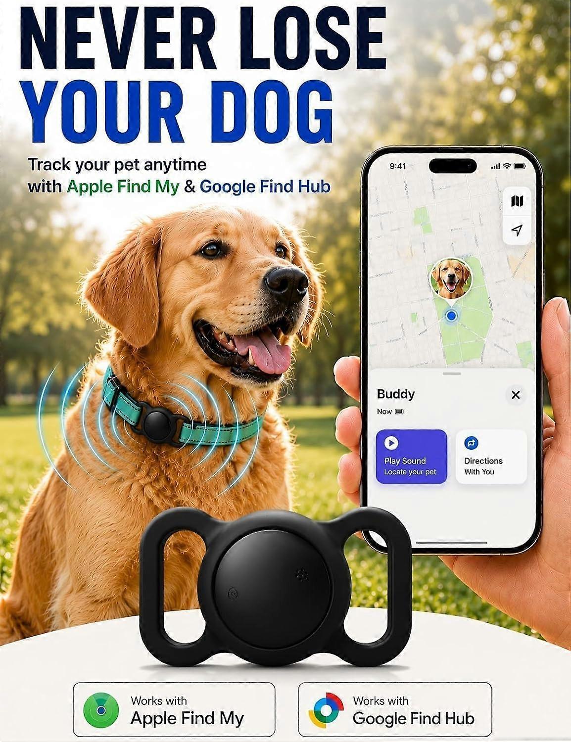 GPS Tracker for Dogs (iOS & Android), No Subscription Real-Time Tracking